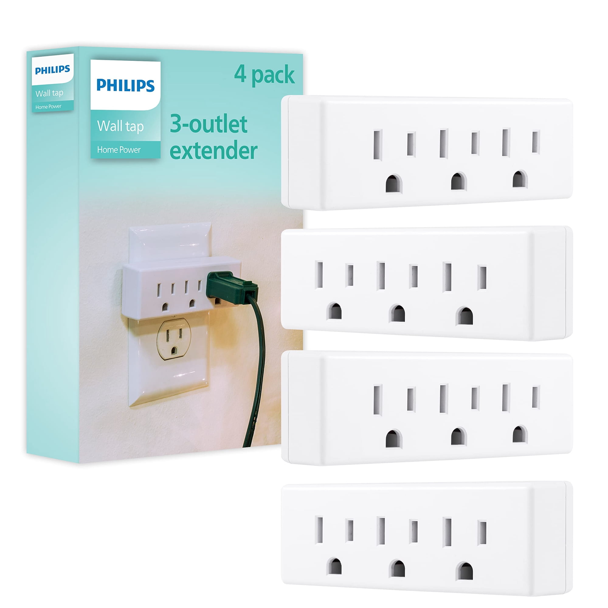 Extensor De Enchufe Philips Sps1632w/37, 3 Salidas, Paquete De 4, Blanco