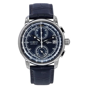 Zeppelin - Reloj Quartz Para Hombre 100 Jahre Cronógrafo Correa De Cuero Dial Azul 86703