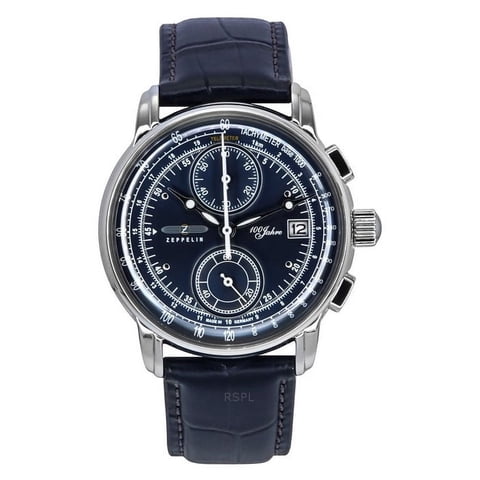 Zeppelin - Reloj Quartz Para Hombre 100 Jahre Cronógrafo Correa De Cuero Dial Azul 86703
