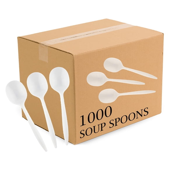Cucharas de sopa desechables de plástico Plasticpro 1000 blancas