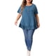 thumbnail image 2 of Blusas con volante en el dobladillo, cuello en V con botones, mangas cortas, talla grande para mujeres de Agnes Orinda, talla 2X, azul, 2 of 6