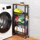thumbnail image 1 of Carrito de Almacenamiento Delgado XYZLVSI de 4 Niveles, Carrito Estrecho con Ruedas para Cocina, Unidad Móvil de Estantería con Tapa de Madera y Asa de Metal para Cocina, Baño y Lavandería, 1 of 7