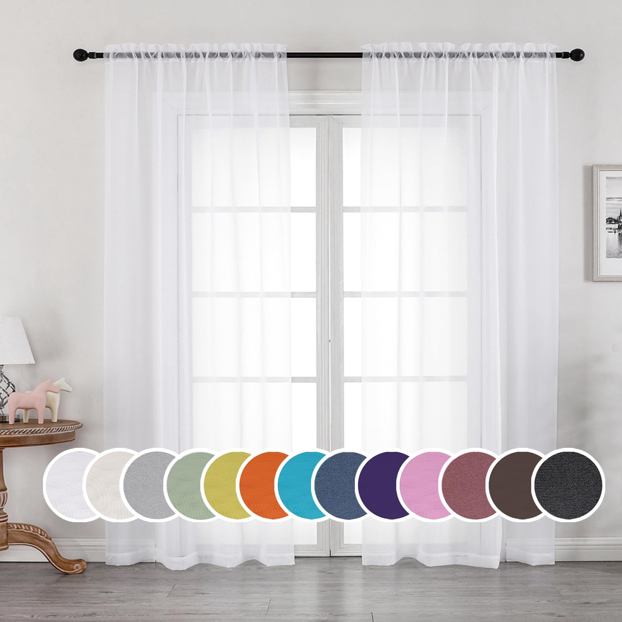 Juego De Cortinas Owenie, Color Blanco Transparente, 213 Cm De Largo, 2 Paneles Para Sala De Estar/dormitorio