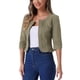 thumbnail image 4 of Chaquetas de mezclilla cortas sin cuello de manga 3/4 para mujer INSPIRE CHIC Verde ejército grisáceo M, 4 of 5