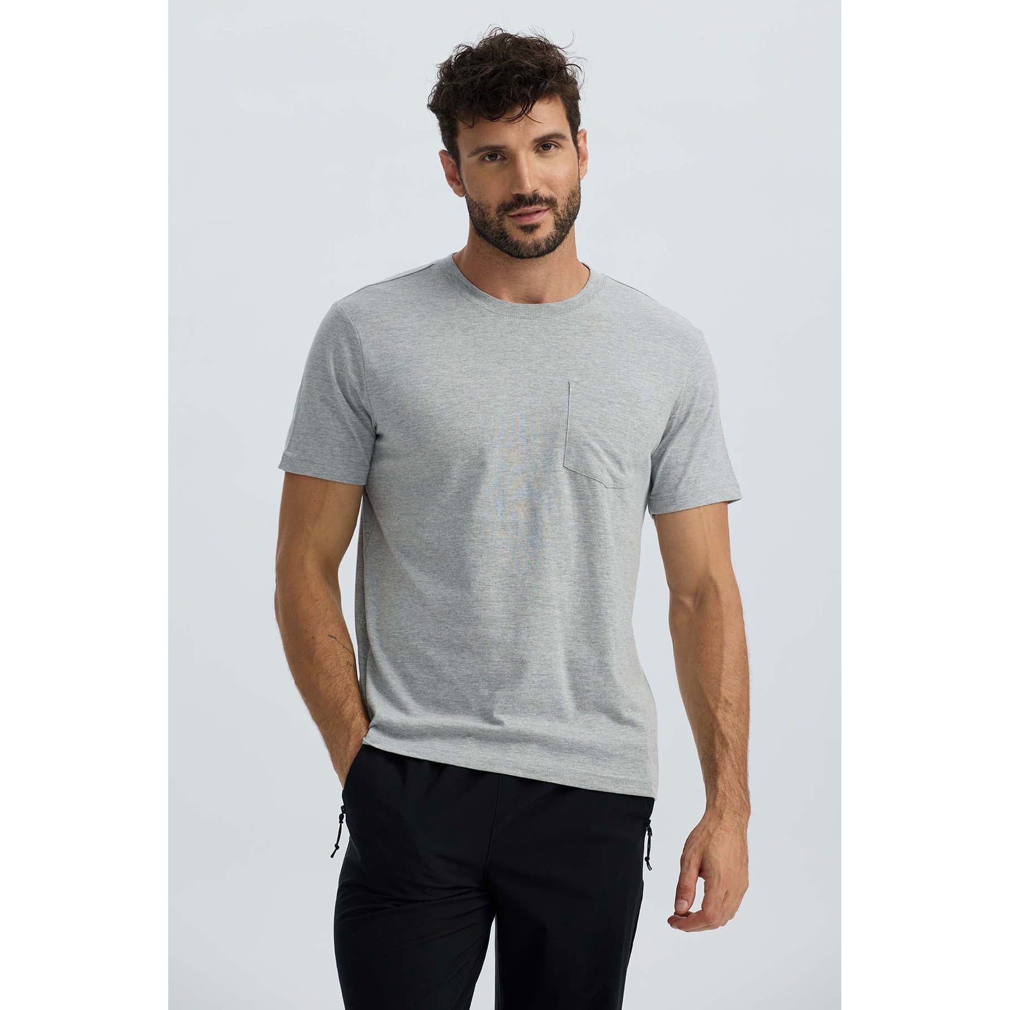 Fashionspark - Polera Hombre Básica Con Bolsillo Gris Melange