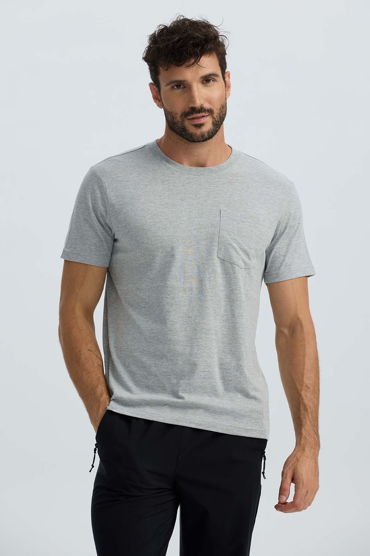 Fashionspark - Polera Hombre Básica Con Bolsillo Gris Melange