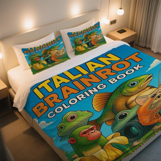 Whimsical Italian Brainrot Coloring Book Art Duvet Cover Set Soft Comfortable