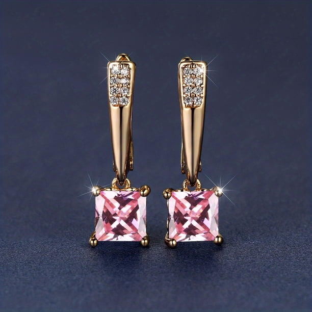 Square Cut Black Stone Emerald Earrings 18K Gold Plated Ornament For Women Daily Decor Jewelry