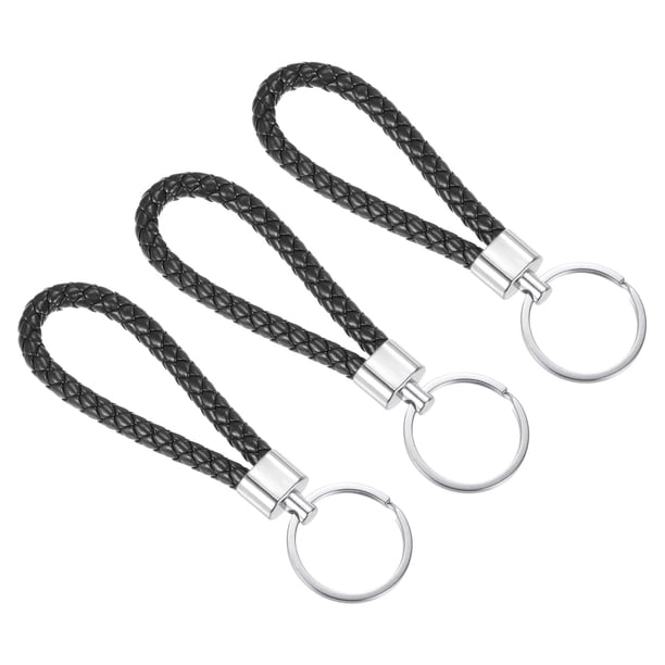 Uxcell PU Llavero con Correa de Cordón Tejido, Llavero de Cuero Trenzado, Negro 3 Paquetes