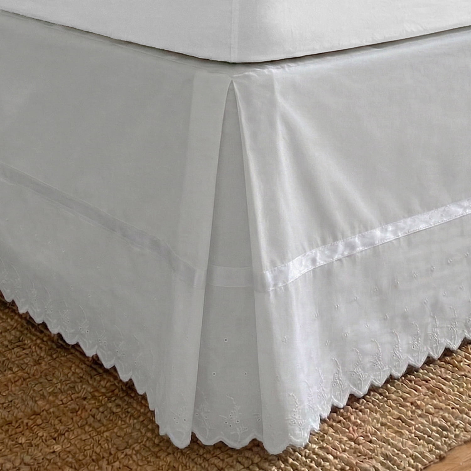 Mallorca - Faldón 144 Hilos Broderie Amanda 1,5 Plazas Blanco
