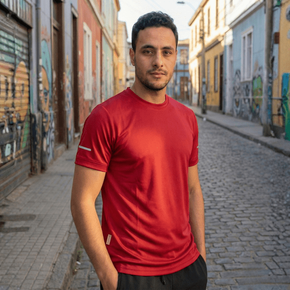Polera Secado Rápido Hombre M/corta antibacterial reflectiva Rojo