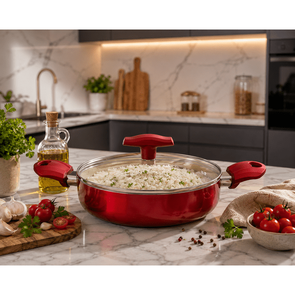 Olla Arrocera antiadherente De Aluminio 24 CM 2,8 Lts Con Tapa Modelo Rosso Marca Vitta