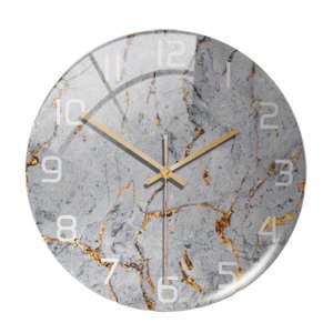 Bothyi - Reloj De Pared De Estilo Nórdico Textura De Mármol Redondo Funciona Con Pilas Para Oficina Gris