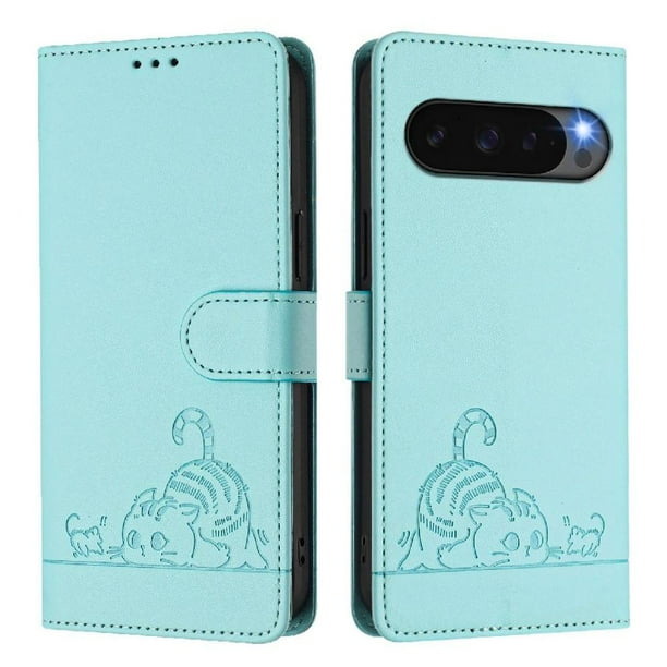 Funda tipo cartera FOXDOCK para Google Pixel 10 Pro 5G con soporte, ranuras, RFID, diseño de gato