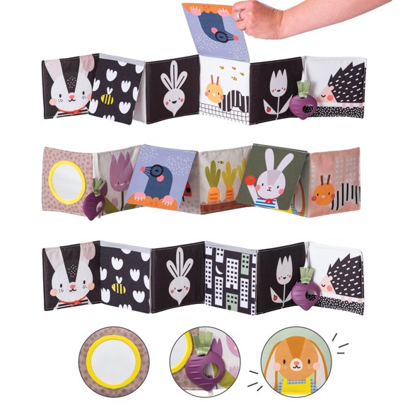 Libro de tela suave para recién nacidos Taf Toys Urban Garden con espejo