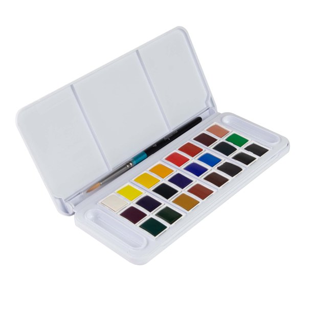 Set de viaje Daler Rowney 25 piezas de acuarelas en pastillas medias, colores surtidos