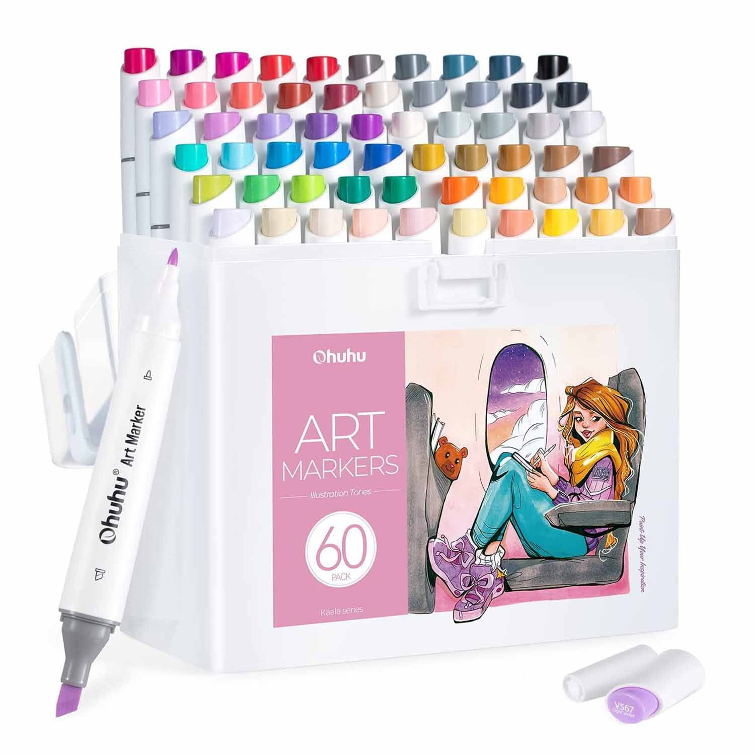 Ohuhu 60 Marcadores Alcohol Fina & Biselada Fina Ilustración