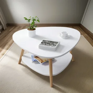 Pitaya - Mesa De Centro Vintage Triangular 60X60X42Cm Madera Blanco