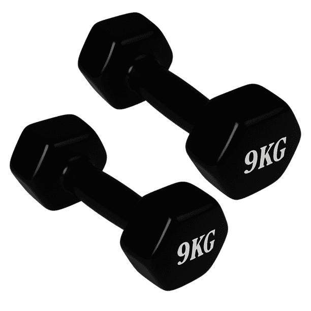 Par de Mancuernas 9 kg c/u Total 18 kg Hexagonales de Vinilo