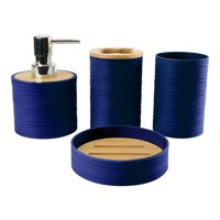 Magideal - Juego De 4 Accesorios De Baño, Soporte Para Cepillo De Dientes, Decoración Decorativa Para Baño, Dispensador De Jabón, Juego Completo De Accesorios De Azul Oscuro