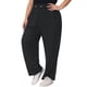 thumbnail image 4 of Pantalones Palazzo de Talla Grande para Mujer de Agnes Orinda, Cintura Alta Elástica, Pierna Ancha con Bolsillo 1X Negro, 4 of 6