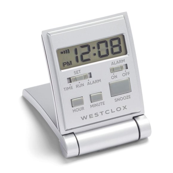 Reloj despertador Westclox de 13 cm plegable, plateado, LCD