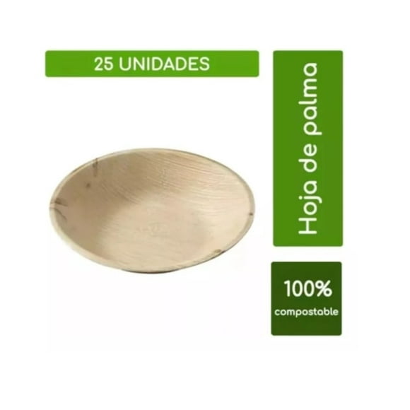 Pack de 25 Bowls Desechables De Hoja De Palma 100% Biodegradable, Compostable, Ecológico