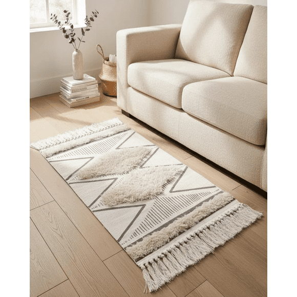 Pack de 2 Alfombra de Lino Bajada de Cama estilo Boho medida 60 cm x 90 cm