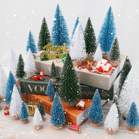 Decoración De Árbol De Navidad Ayieyill Mini, 30 Unidades Con Base De Madera