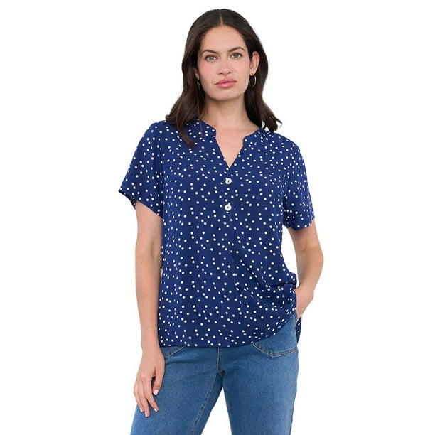 Blusa Mujer Manga Corta Botones Navy Corona