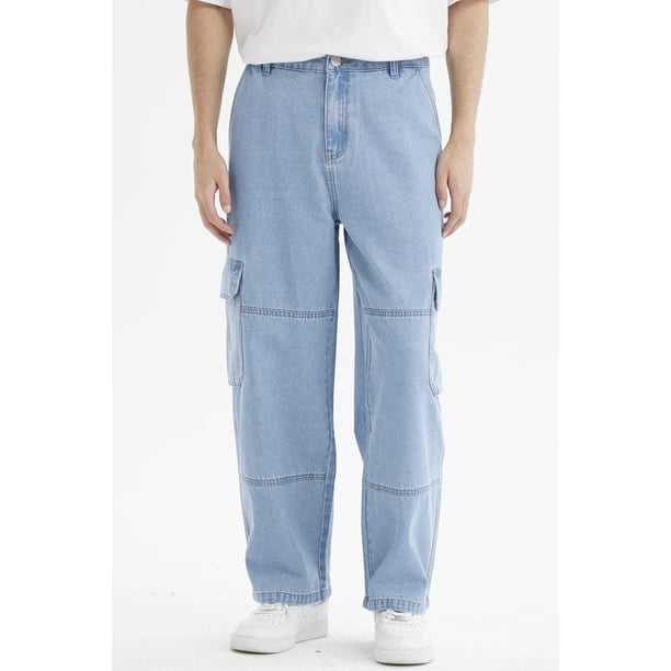 Jeans Hombre Baggy Cargo Azul Claro