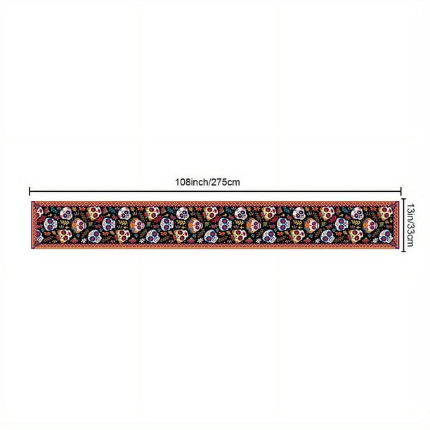 1pc, Mexican Style Skull Linen Table Runner - Waterproof, Stain Resistant, and Perfect for Halloween and Day of the Dead Celebrations - Ideal for Dresser Scarf, Tabletop Protection, and Home Decor - G