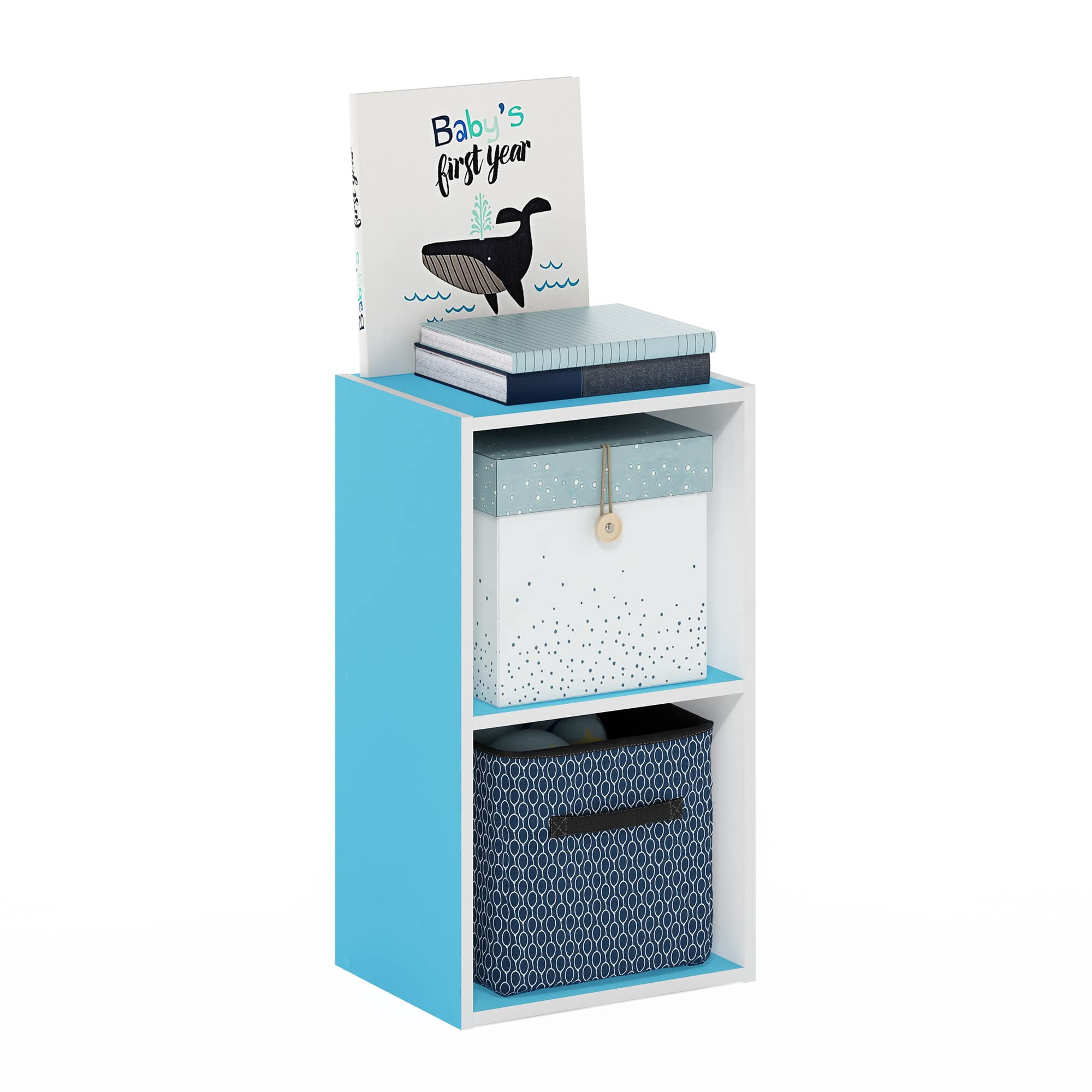 Estantería Para Libros Furinno Pasir De 2 Niveles, Moderna, 9 X 12 X 21 Cm, Azul Claro/blanco