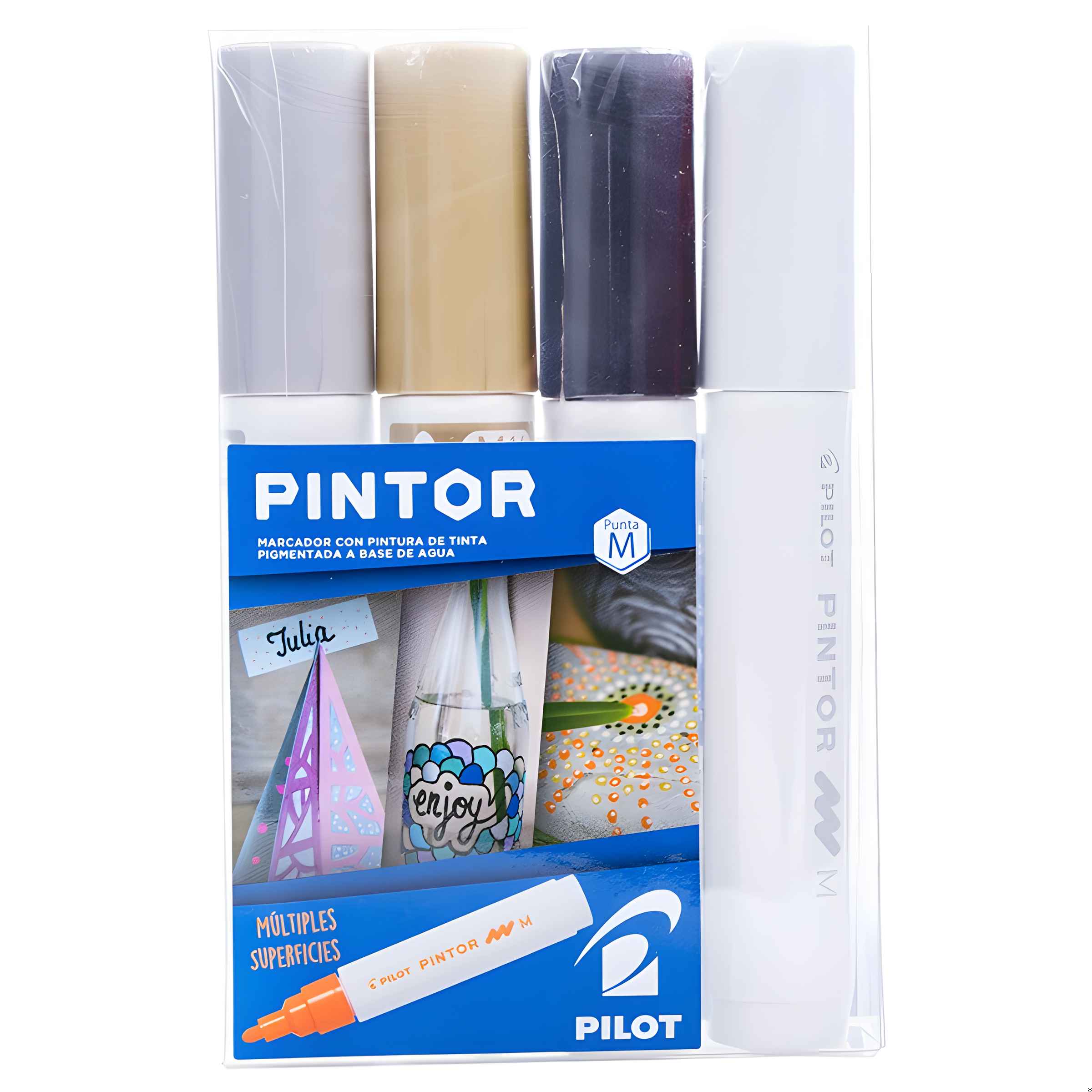Pilot - Set Marcador Pintor Medio 4Un Blanco, Negro, Dorado, Plateado
