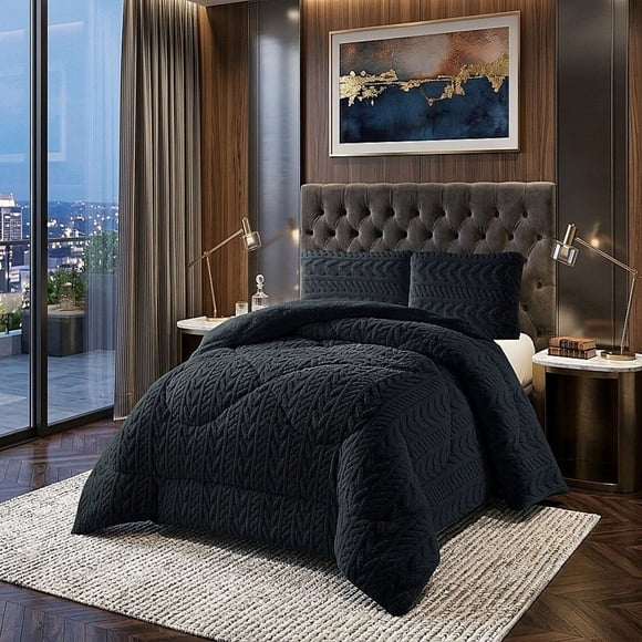 Cobertor Sherpa Texturizado Rm 2 Plazas Negro