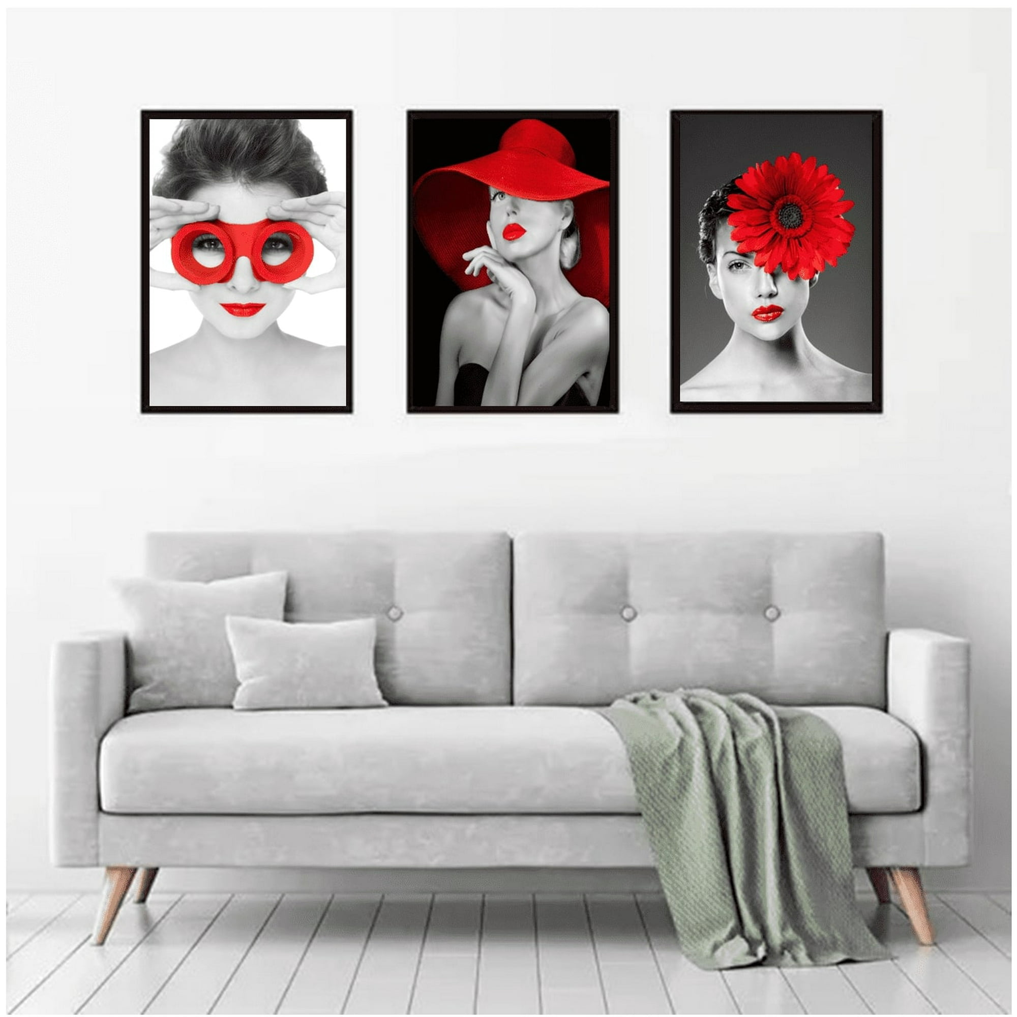 Genérico - Cuadros Decorativos Negro Y Rojo Pack X 3 Uds 35x50 Cm C/u