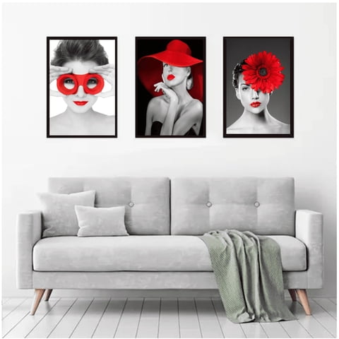 Genérico - Cuadros Decorativos Negro Y Rojo Pack X 3 Uds 35X50 Cm C/U