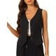 thumbnail image 1 of Chaleco sin mangas de botón y cuello en V para mujer Inspire Chic, verano, corto, negro, 1 of 6
