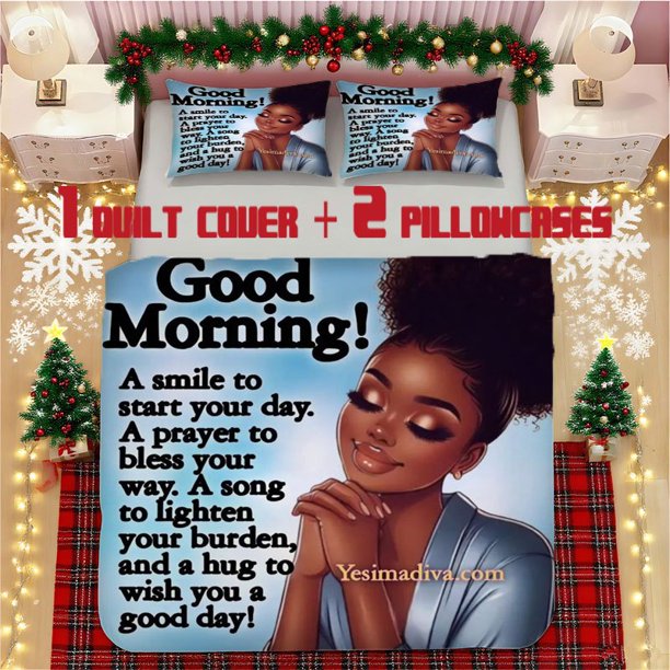 Good Morning Blessing Soft Printed Bedding Set Polyester Fabric Decorative & Warm