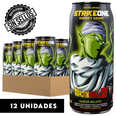 Strikeone - Bebida Energética 12 Unidades (473 Ml C/U ) - Dragon Ball Z - Piccolo - Mojito.
