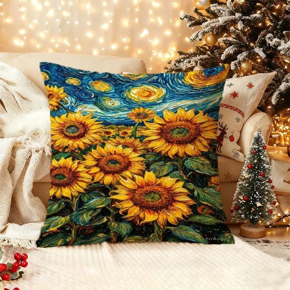 Van Gogh'S Sunflowers Pillowcase a Modern Decorative Cushion Cover Suitable for Sofas Living Rooms Outdoor Use And Bedroom Decor It Features Double-Sided Printi