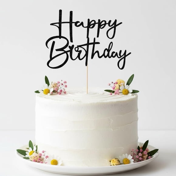 Decoración Para Tartas Con Purpurina Para Cumpleaños Hecha A Mano Color Negro