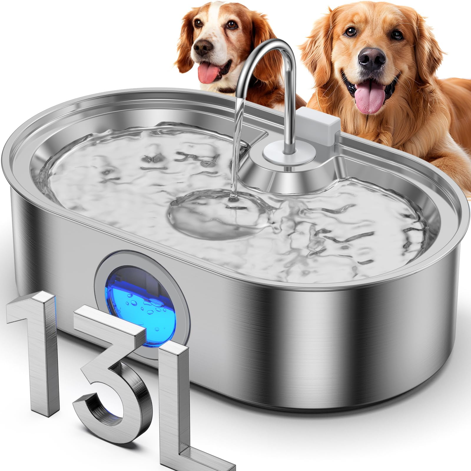 Fuente De Agua Para Perros Ecoconut 13l De Acero Inoxidable Para Perros Grandes