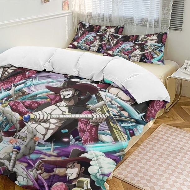 Dracule Mihawk Bed Duvet Cover Funny Anime Cartoon Bedding Sets Lightweight 3 Piece Comforter Sets
