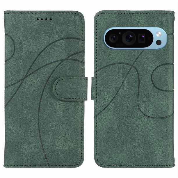 Funda tipo cartera con tapa para Google Pixel 9 5G con tarjetero, soporte y cubierta magnética Verde