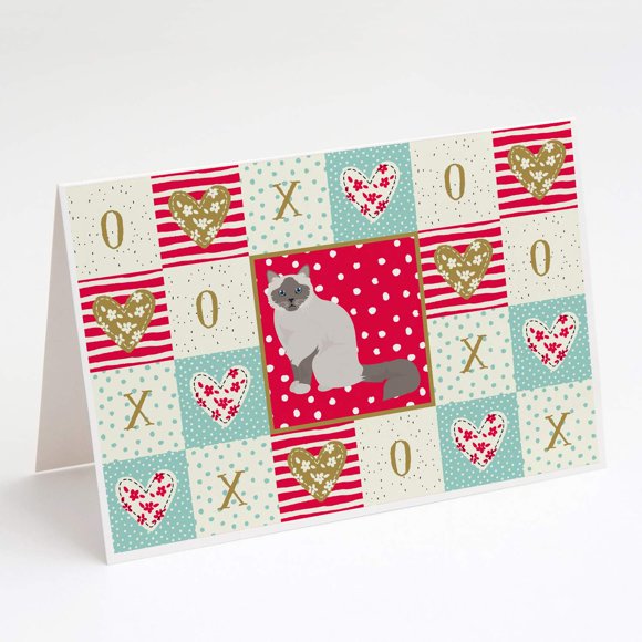 Tarjetas de felicitación de Caroline's Treasures con gato Birmano – Pack de 8
