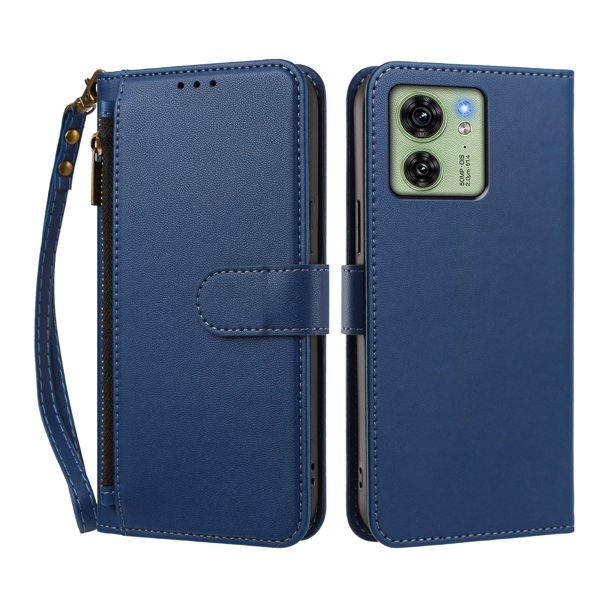 Funda Tipo Billetera para Motorola Moto edge 40 5G con Soporte y Bolsillo con Cierre Azul profundo