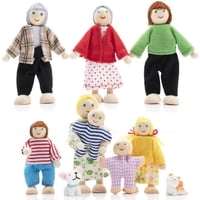 Jzszera - Set Familiar De Madera Con Forma De Casa De Muñecas, Con 8 Figuras Y 2 Mascotas