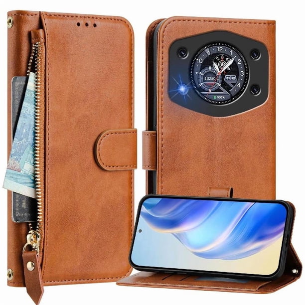 FOXDOCK Funda Tipo Cartera para iPhone 17 Pro Cuero PU con Cremallera y Correa de Muñeca, Ranuras para Tarjetas, Soporte Plegable, Cierre Magnético