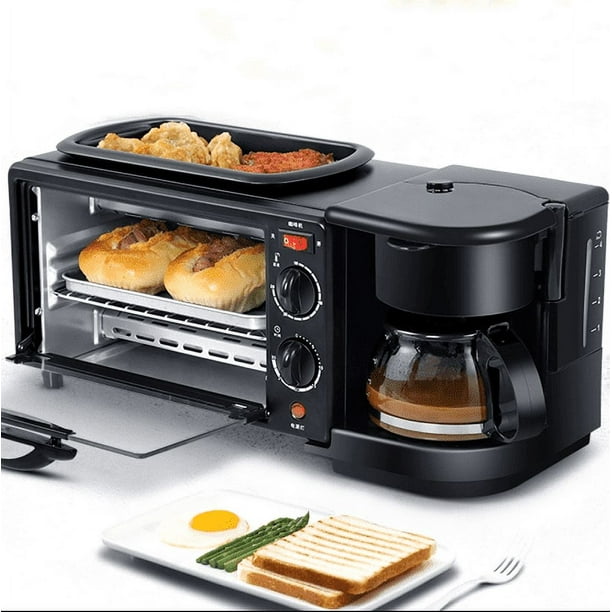 3 en 1 Horno Eléctrico Con Cafetera, Tostadora y Plancha Antiadherente